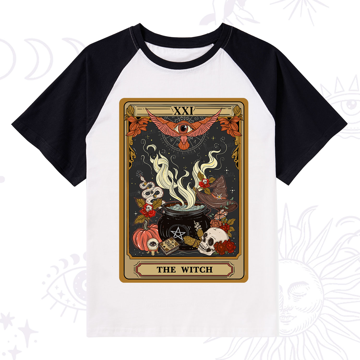 Purplehecate The Witch Magical Tarot Raglan Short Sleeve T‑Shirt