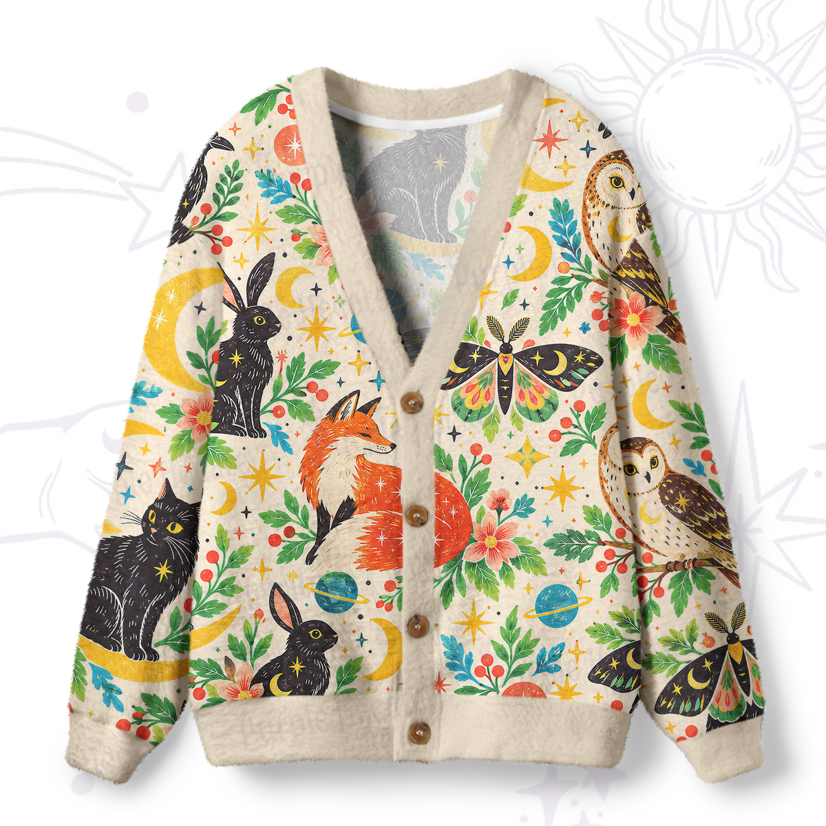 Purplehecate Mystic Forest Animals Ugly Cardigan Sweaters