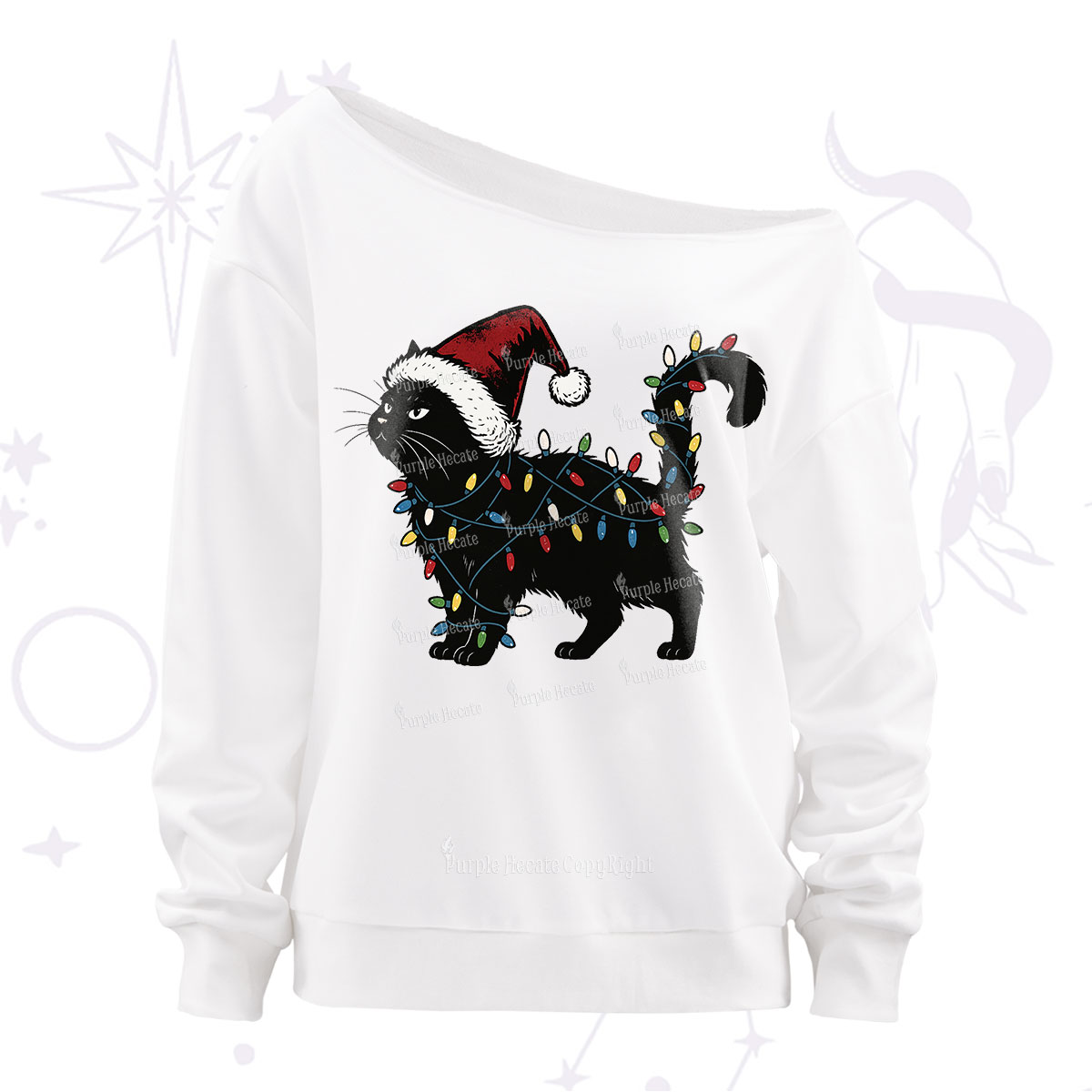 Purplehecate Cute Cat Christmas Off The Shoulder Sweatshirt