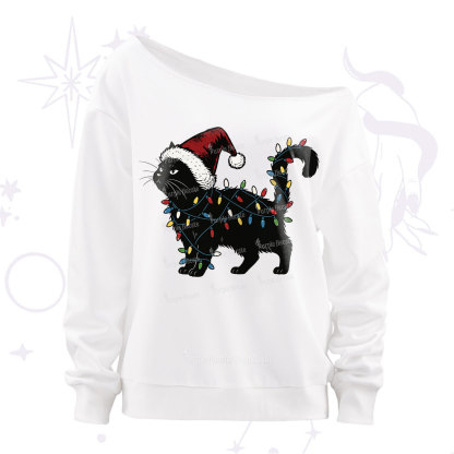 Purplehecate Cute Cat Christmas Off The Shoulder Sweatshirt