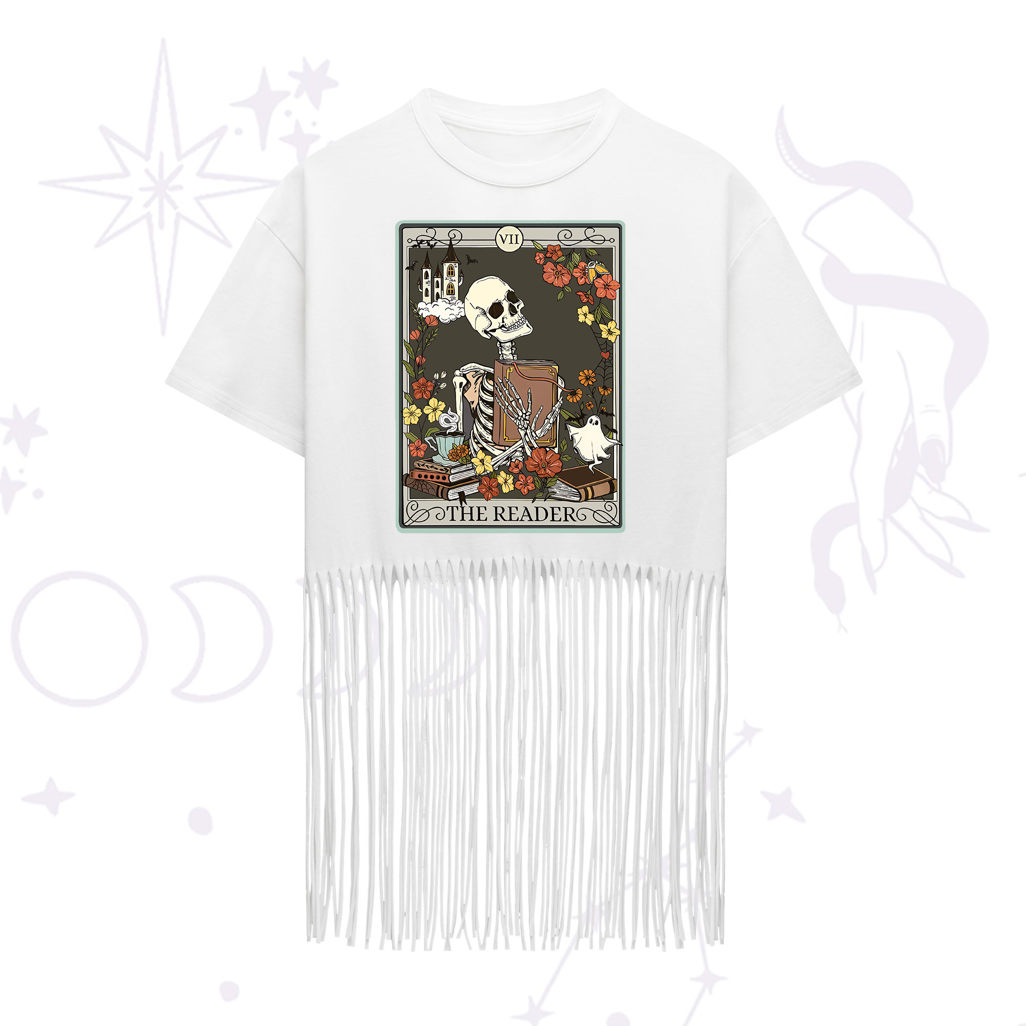 Purplehecate The Reader Tarot Card Fringe Hem T-Shirt