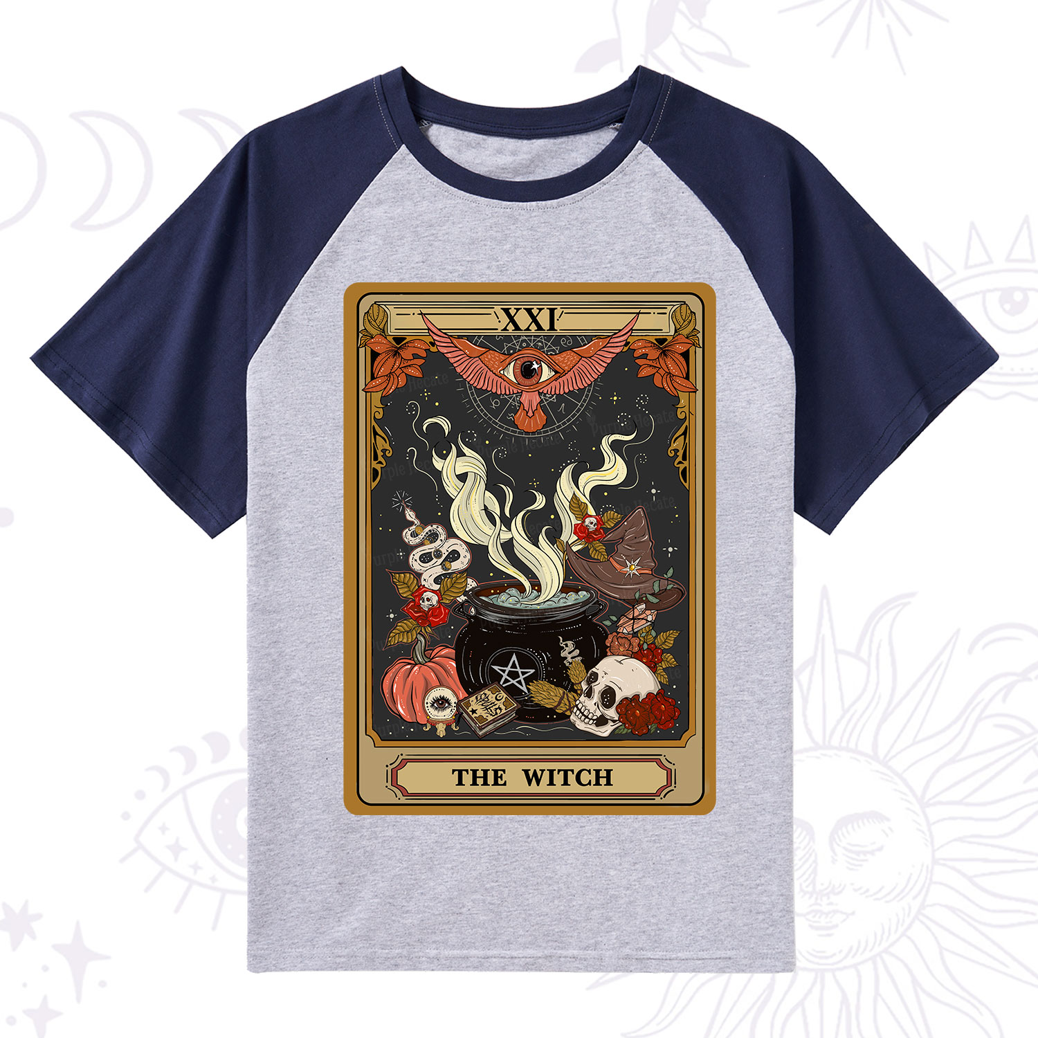 Purplehecate The Witch Magical Tarot Raglan Short Sleeve T‑Shirt