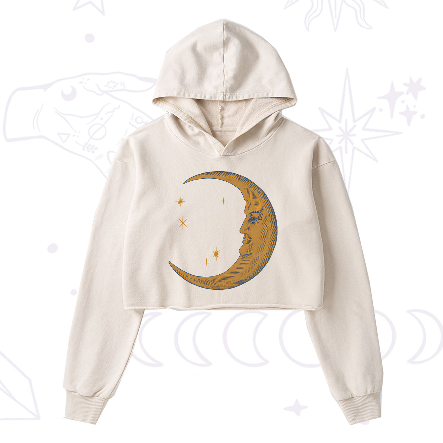 Purplehecate Celestial Moon Washed Cropped Hoodie