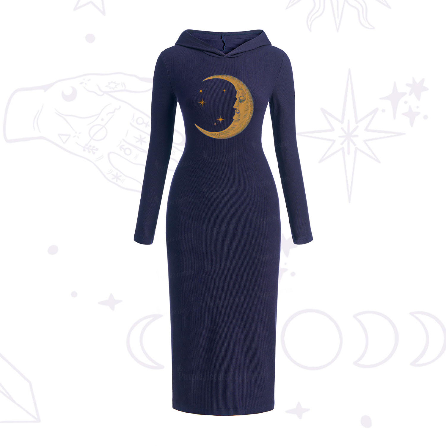 Purplehecate Celestial Moon Hooded Knit Dress