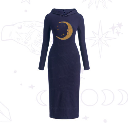 Purplehecate Celestial Moon Hooded Knit Dress