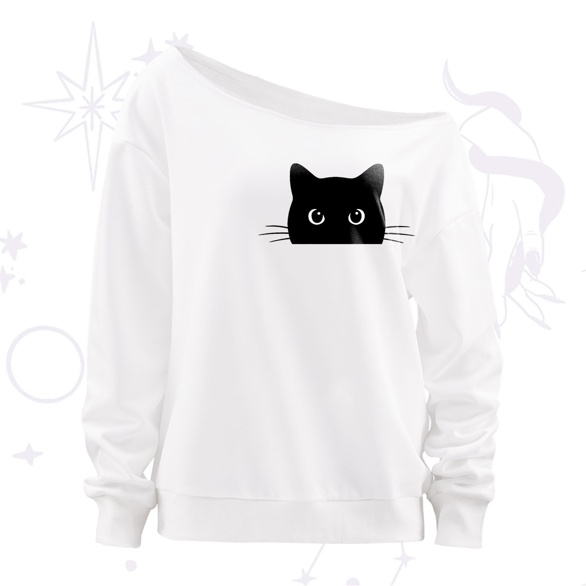 Purplehecate Black Cat Off The Shoulder Sweatshirt