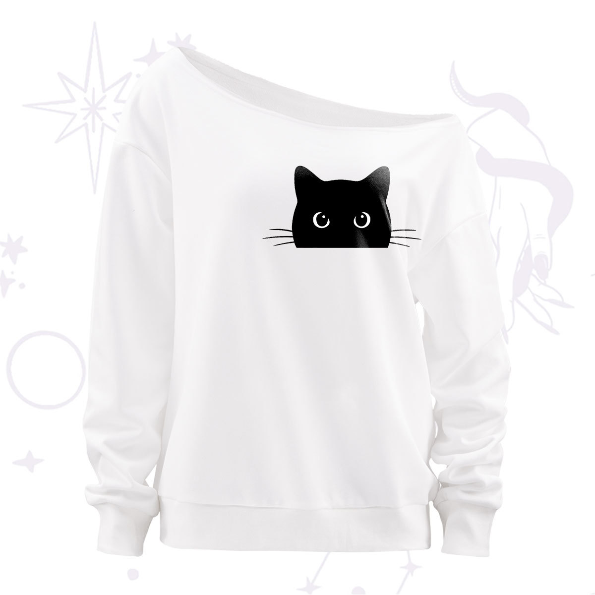 Purplehecate Black Cat Off The Shoulder Sweatshirt