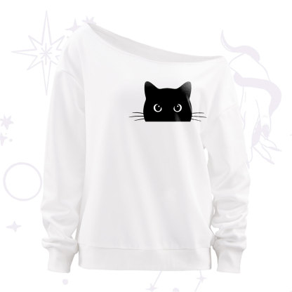 Purplehecate Black Cat Off The Shoulder Sweatshirt