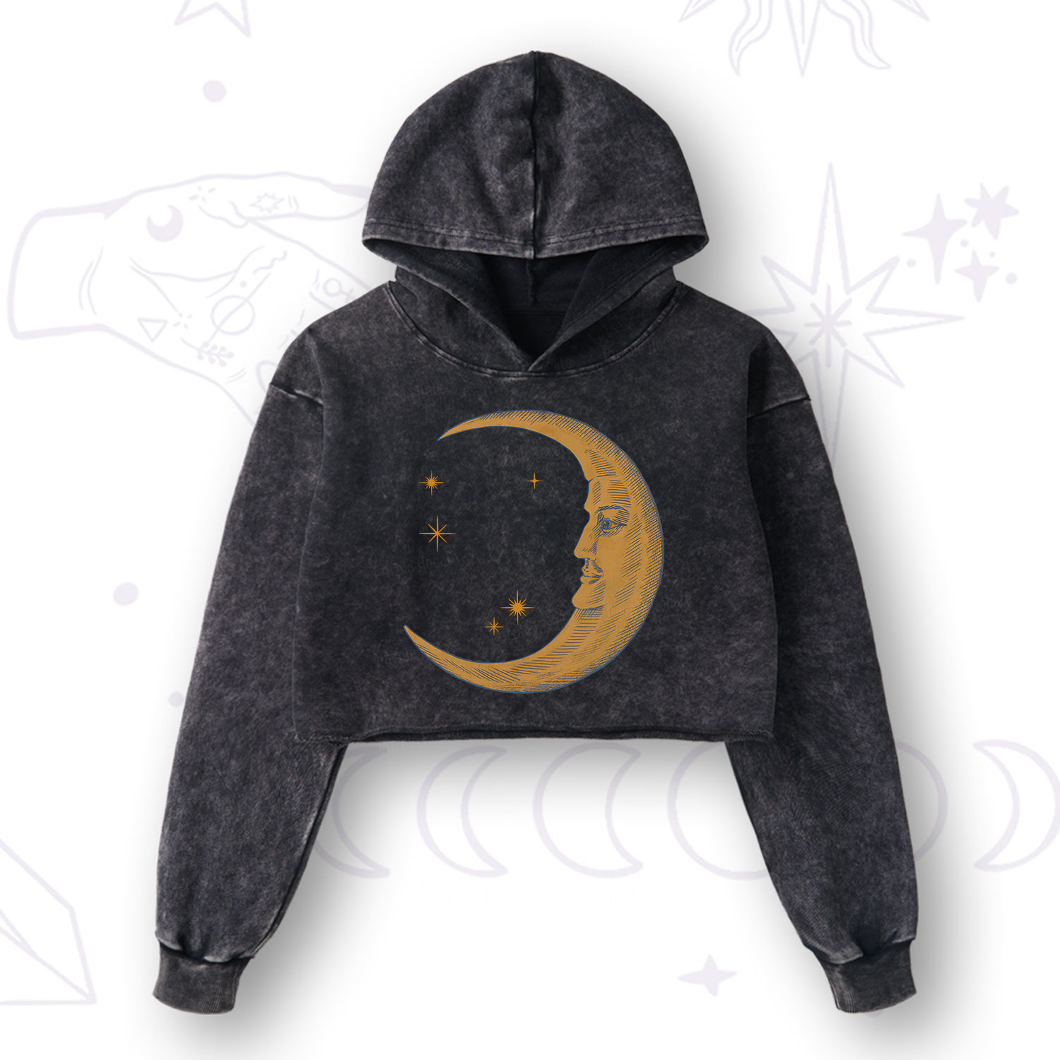 Purplehecate Celestial Moon Washed Cropped Hoodie