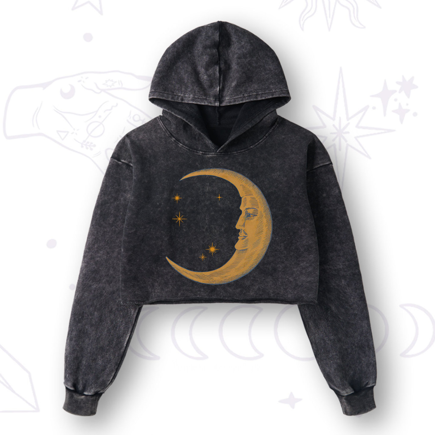Purplehecate Celestial Moon Washed Cropped Hoodie