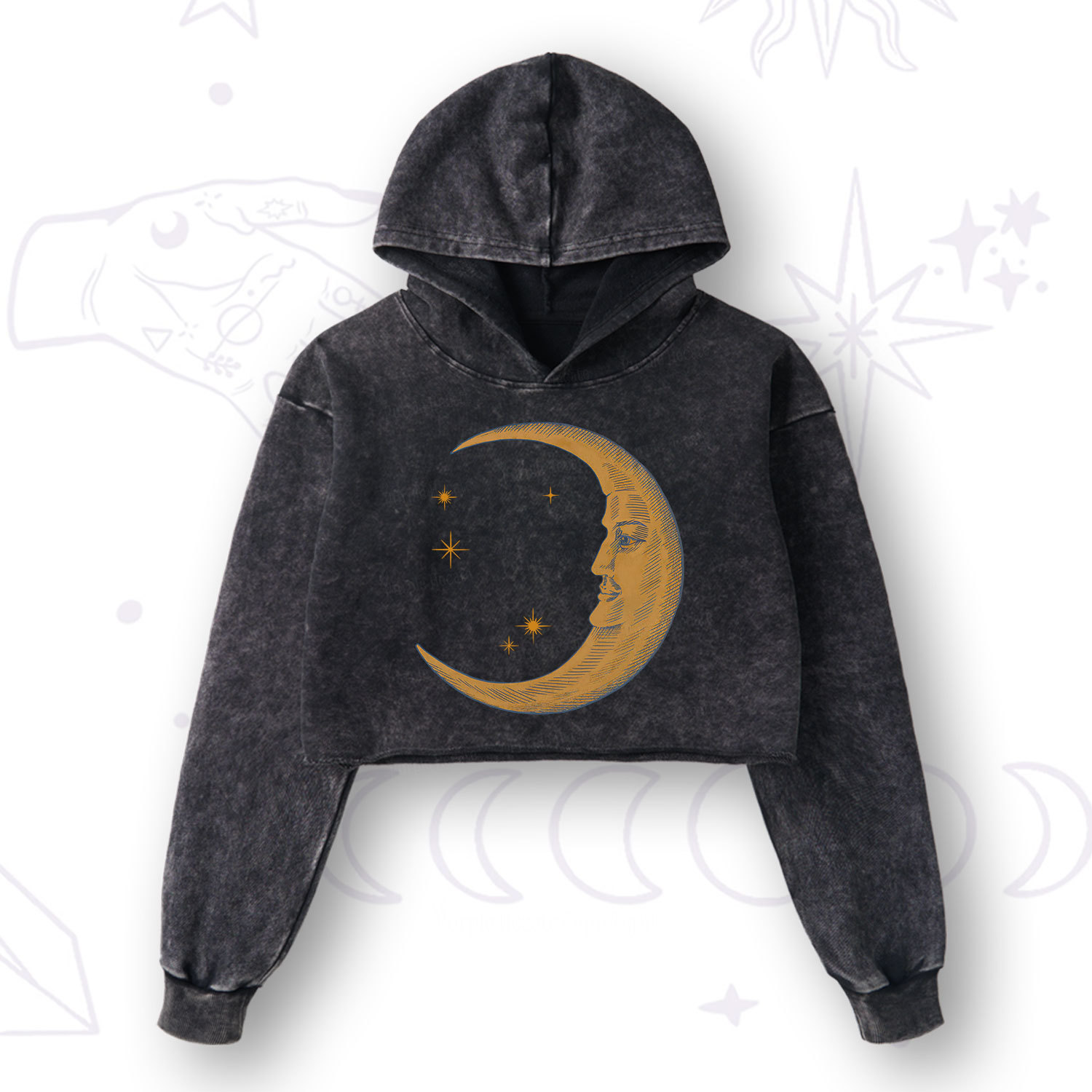 Purplehecate Celestial Moon Washed Cropped Hoodie