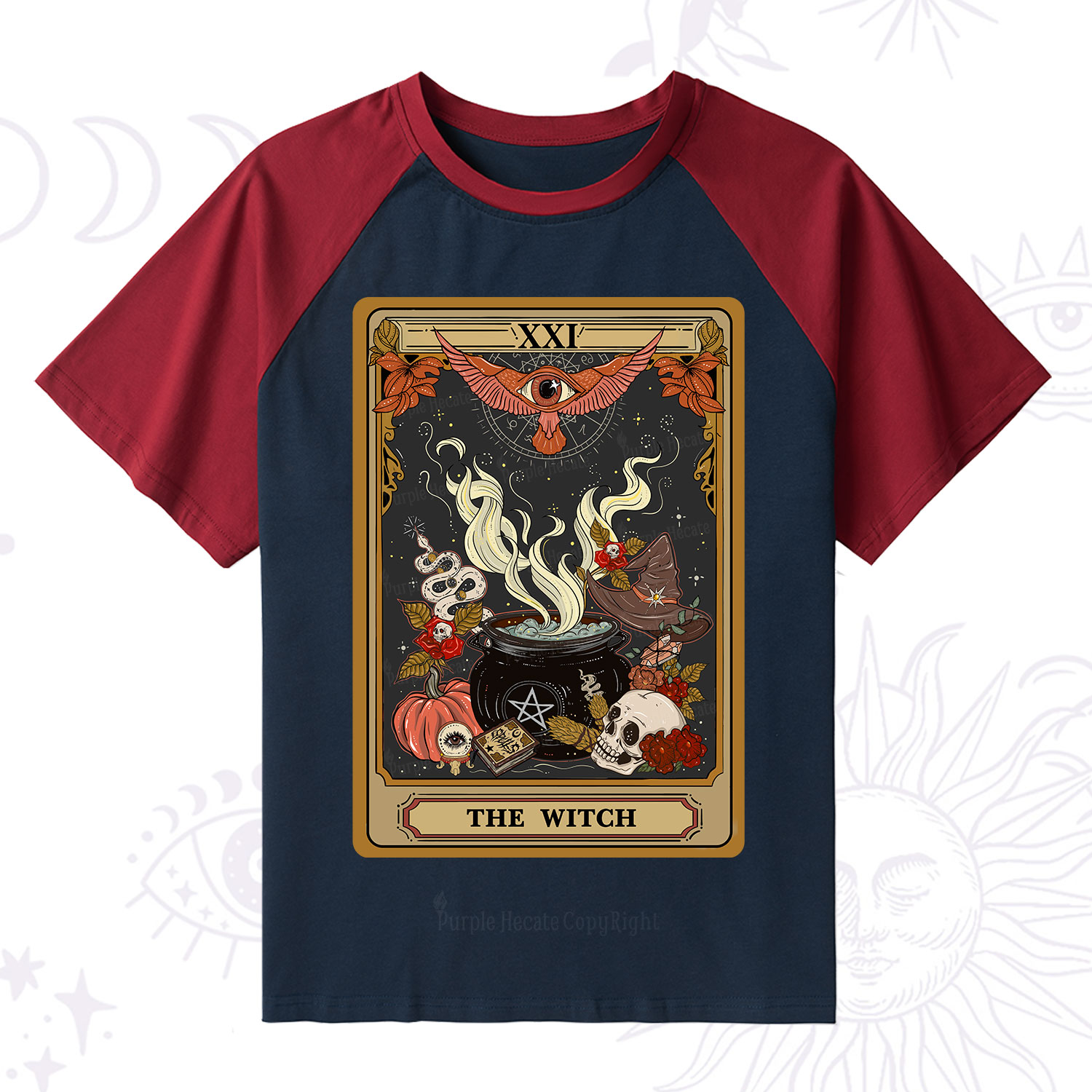 Purplehecate The Witch Magical Tarot Raglan Short Sleeve T‑Shirt