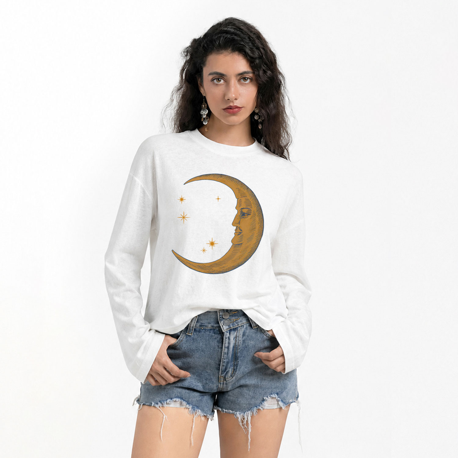Purplehecate Celestial Moon Slub Long Sleeve T-Shirt