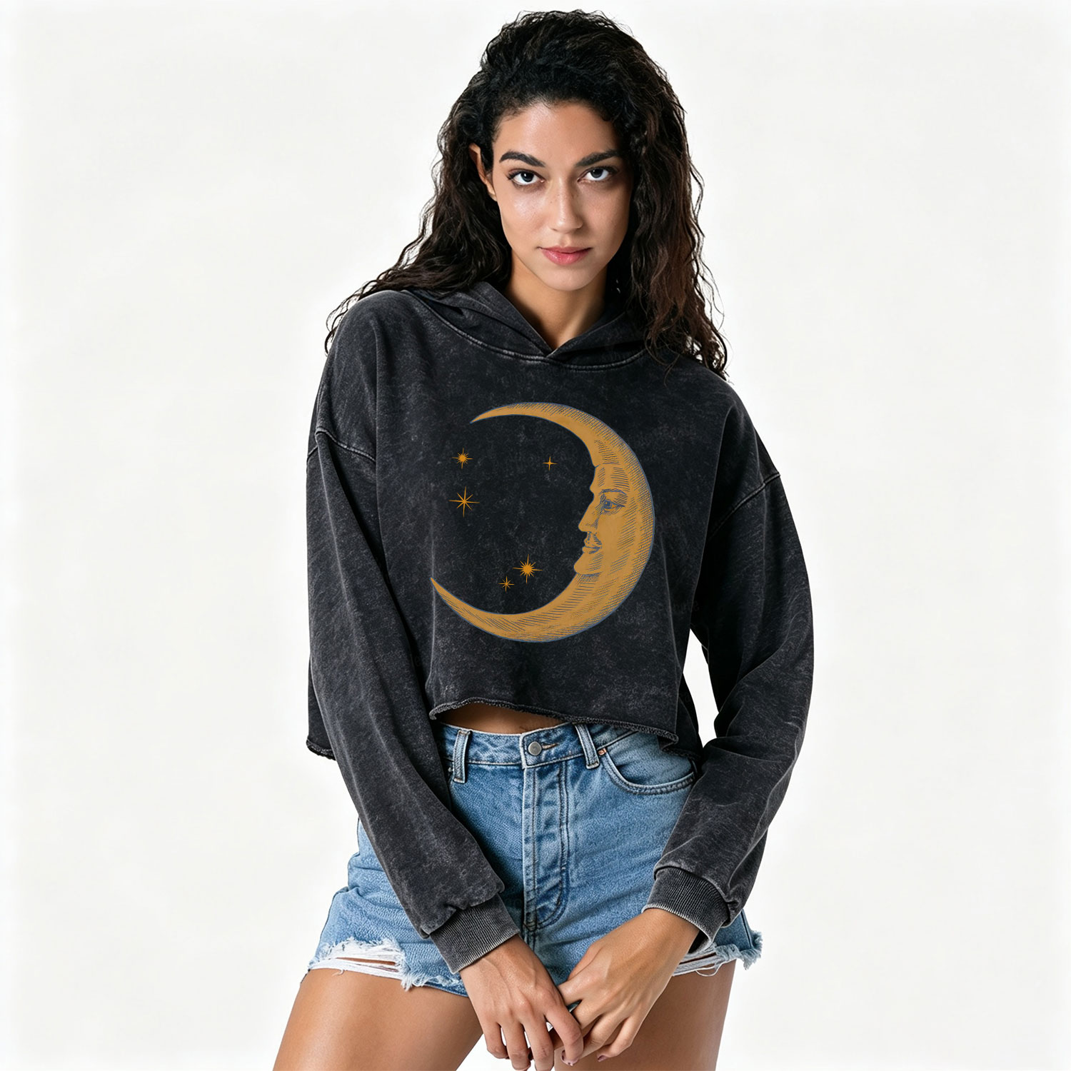 Purplehecate Celestial Moon Washed Cropped Hoodie