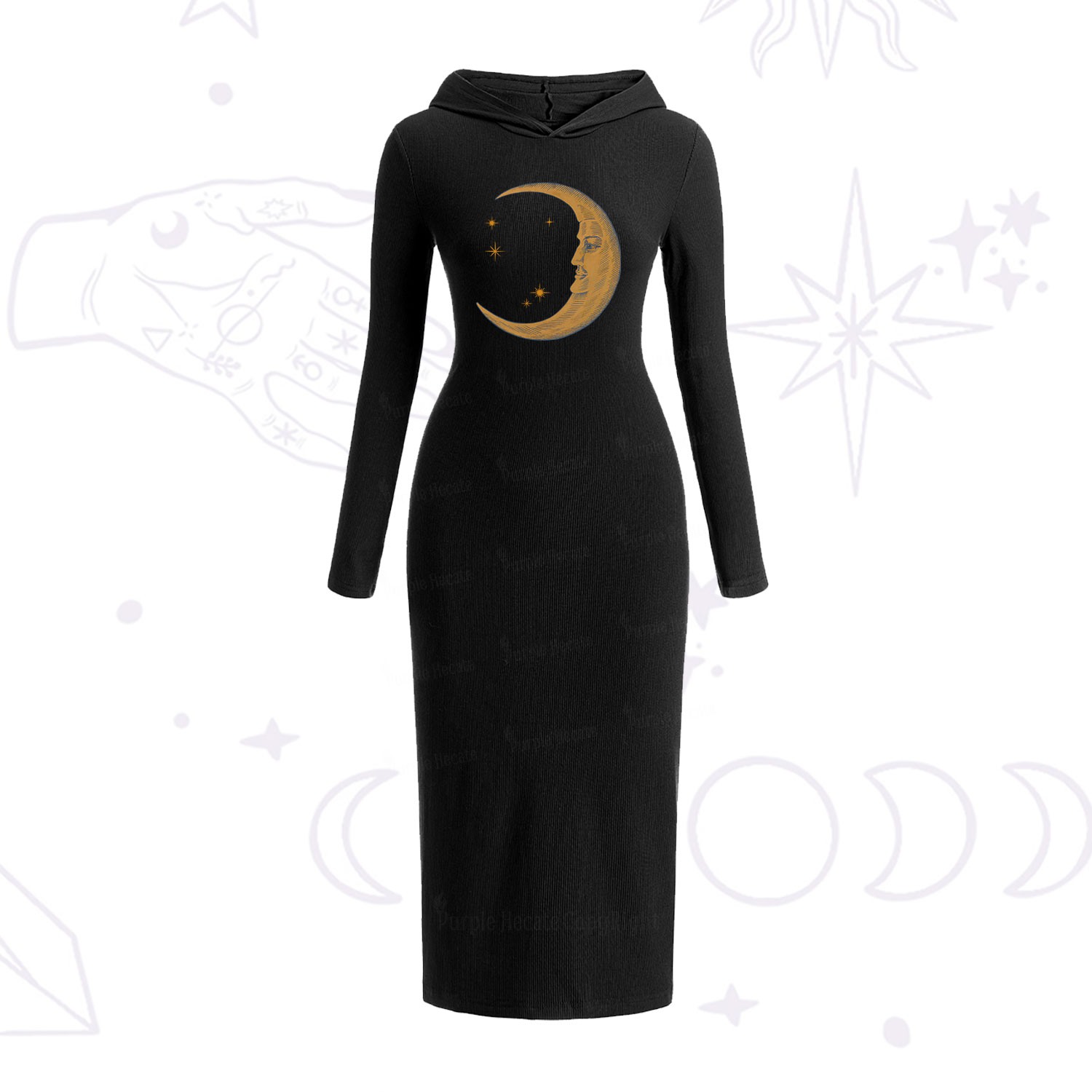 Purplehecate Celestial Moon Hooded Knit Dress