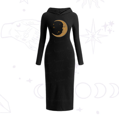 Purplehecate Celestial Moon Hooded Knit Dress