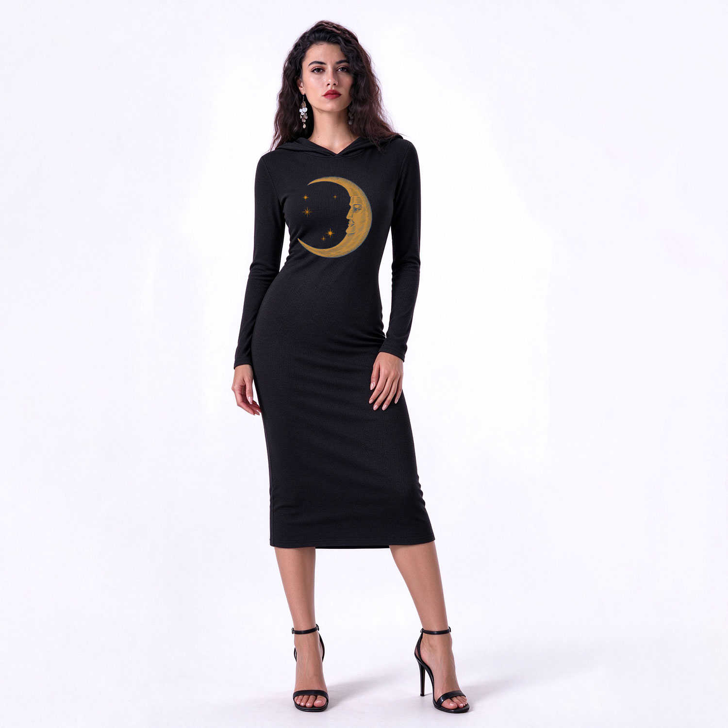 Purplehecate Celestial Moon Hooded Knit Dress