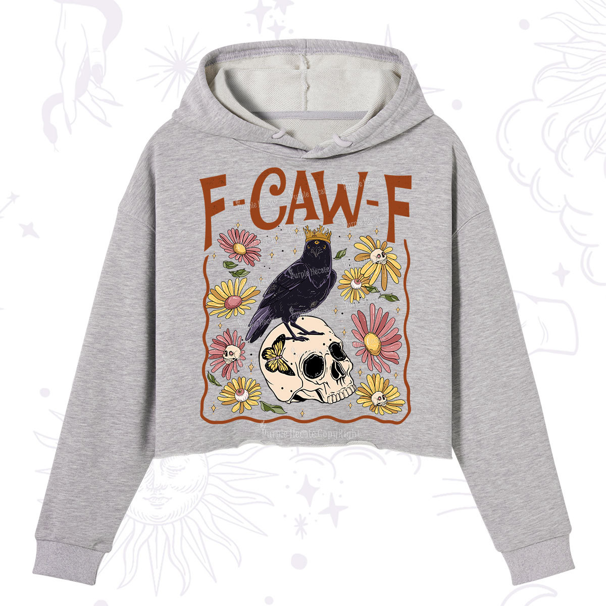 Purplehecate Funny F-Caw-F Crow Crop Hoodie