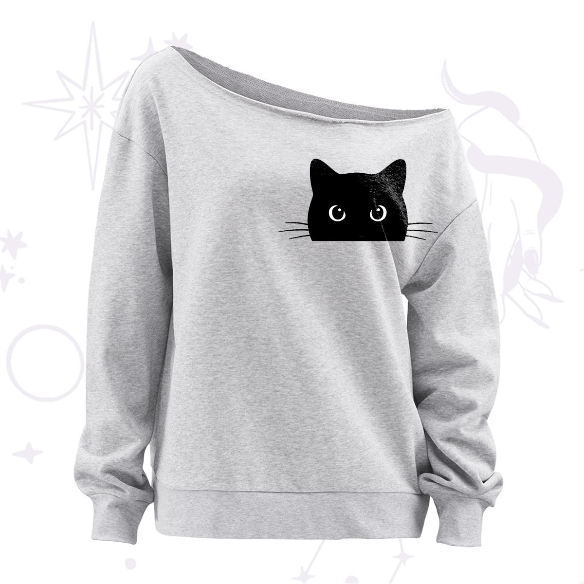 Purplehecate Black Cat Off The Shoulder Sweatshirt