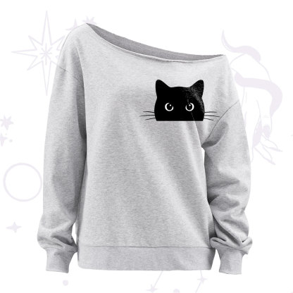 Purplehecate Black Cat Off The Shoulder Sweatshirt