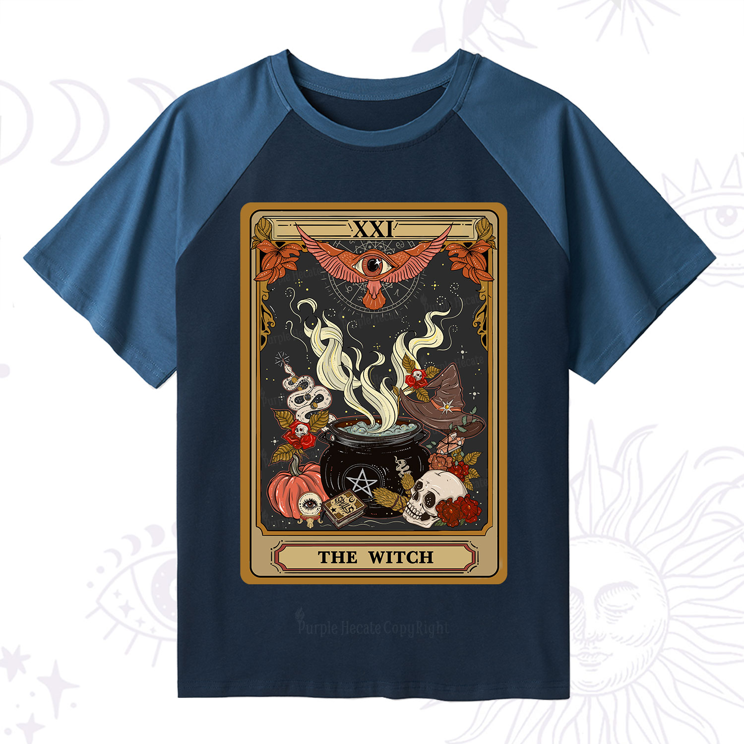 Purplehecate The Witch Magical Tarot Raglan Short Sleeve T‑Shirt