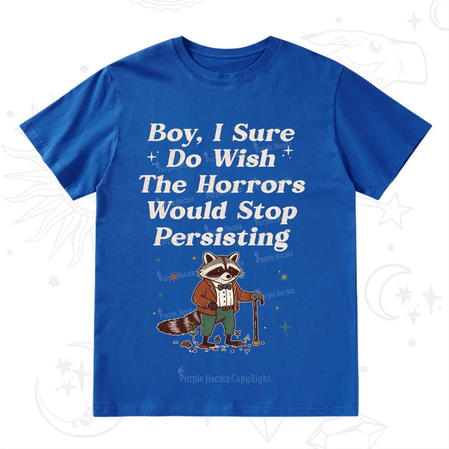 Purplehecate Raccoon Boy I Sure Do Wish The Horrors Would Stop Persisting T-Shirt