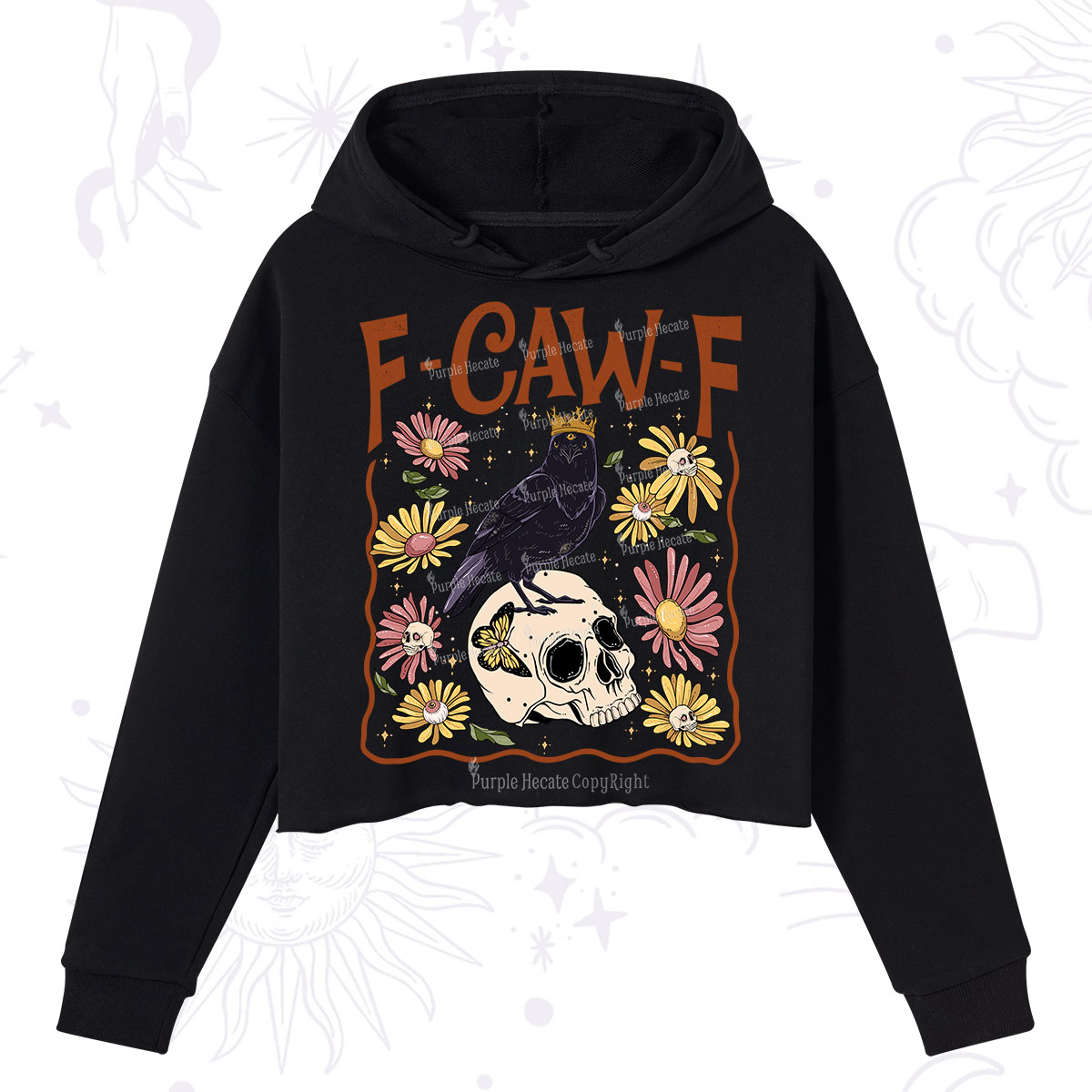 Purplehecate Funny F-Caw-F Crow Crop Hoodie