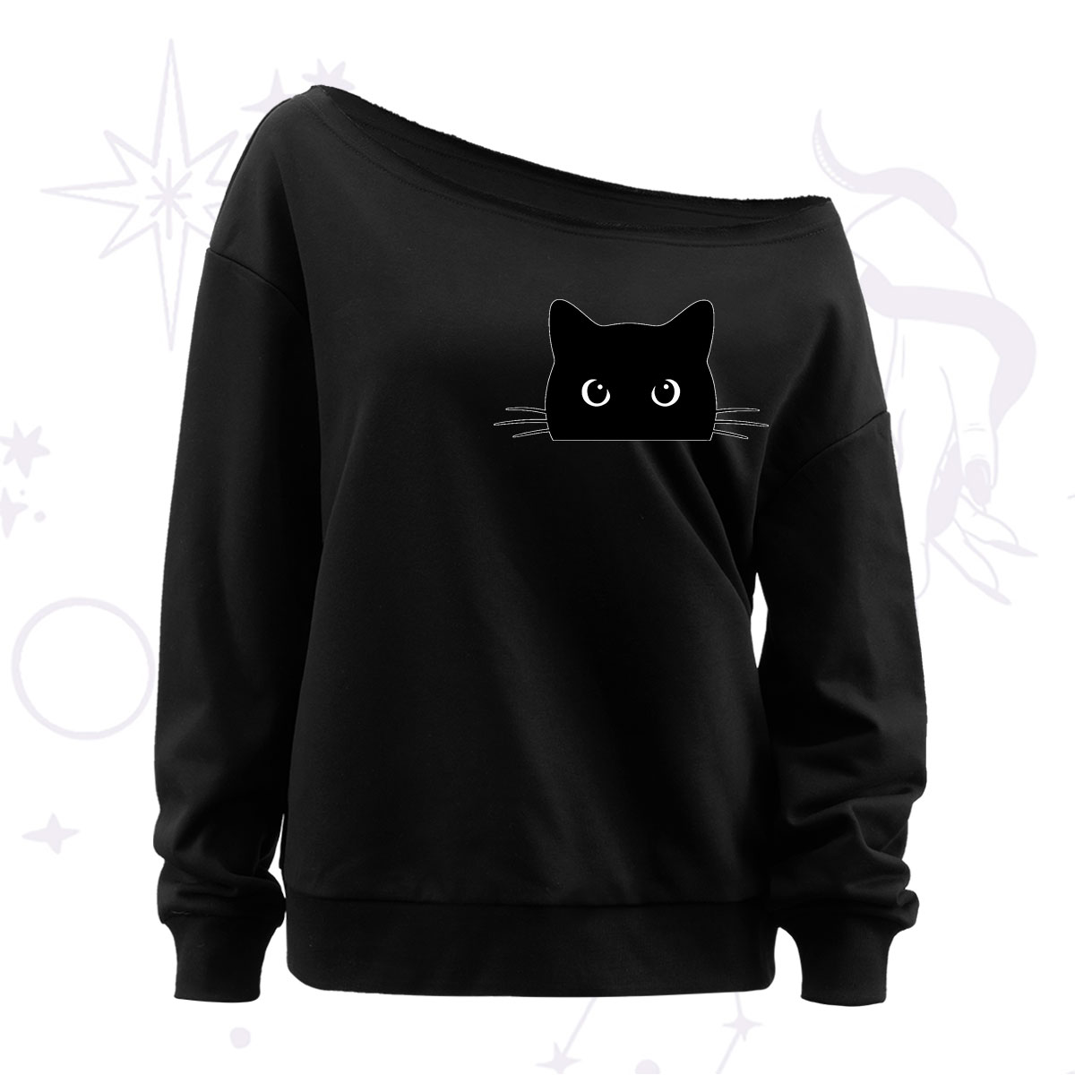Purplehecate Black Cat Off The Shoulder Sweatshirt