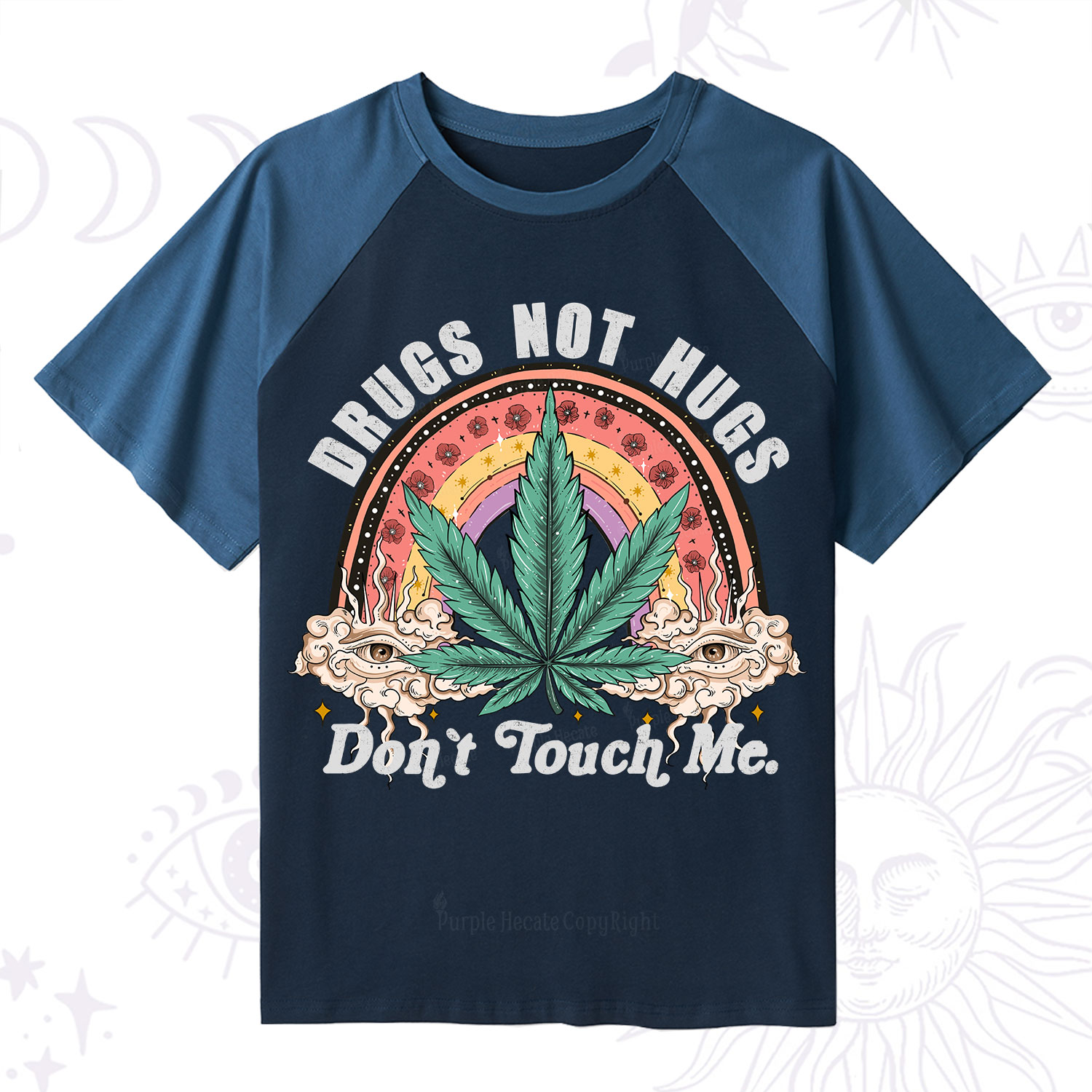 Purplehecate Drugs Not Hugs Raglan Short Sleeve T‑Shirt