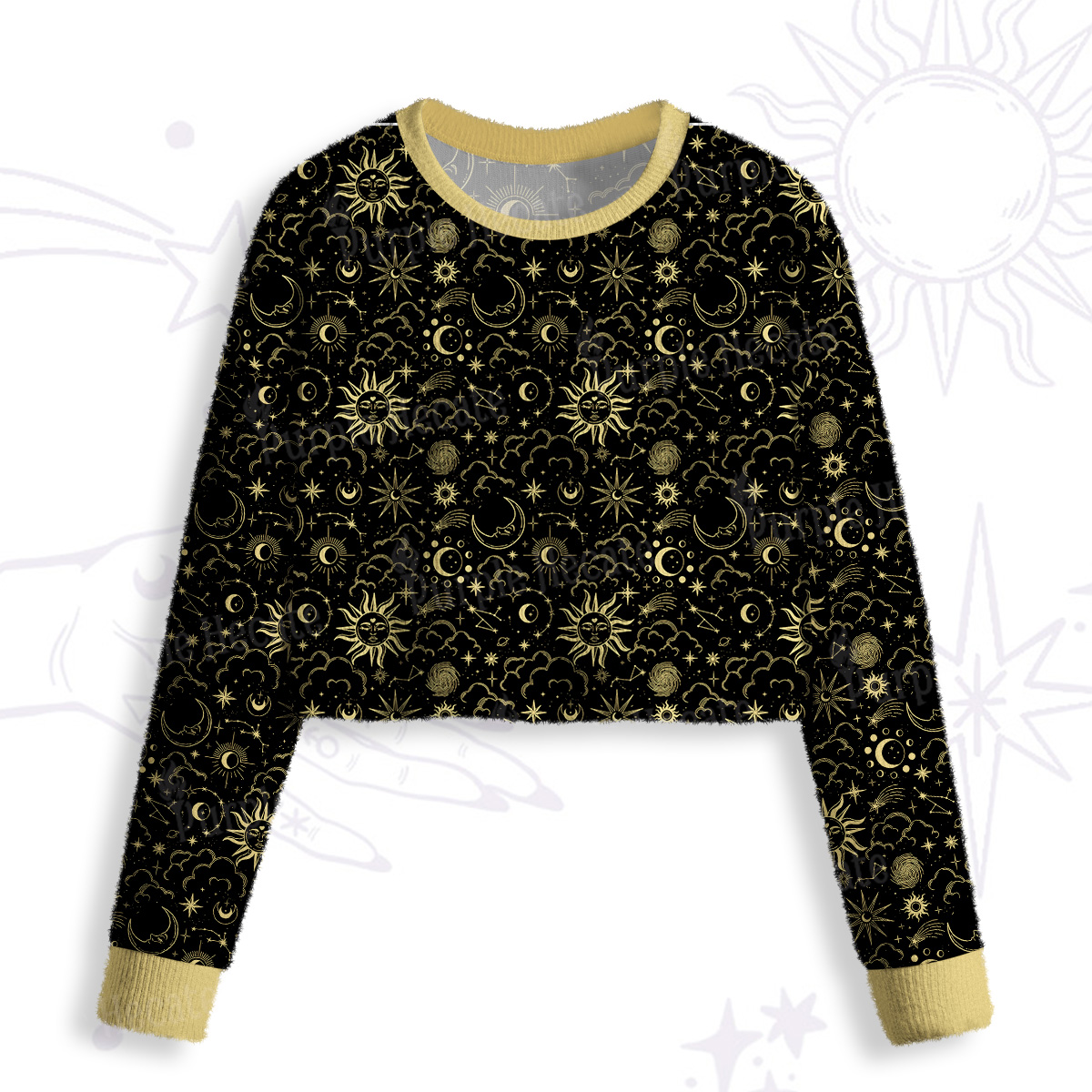 Purplehecate Mysterious Star & Moon Crop Fuzzy Ugly Sweatshirt