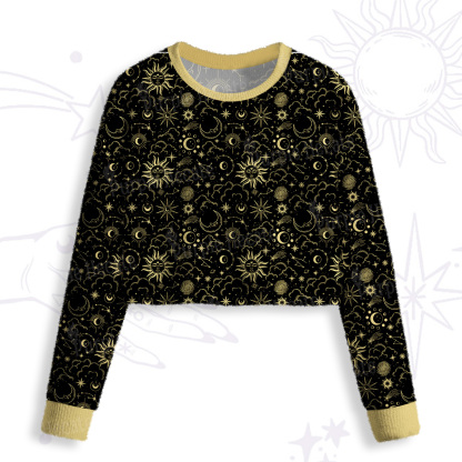 Purplehecate Mysterious Star & Moon Crop Fuzzy Ugly Sweatshirt