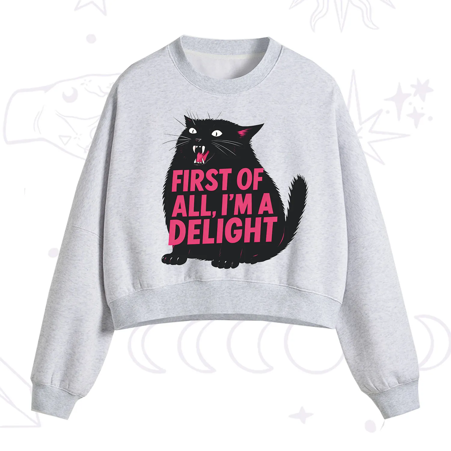Purplehecate First Of All I'm A Delight Cat Fleece Cropped Sweatshirt