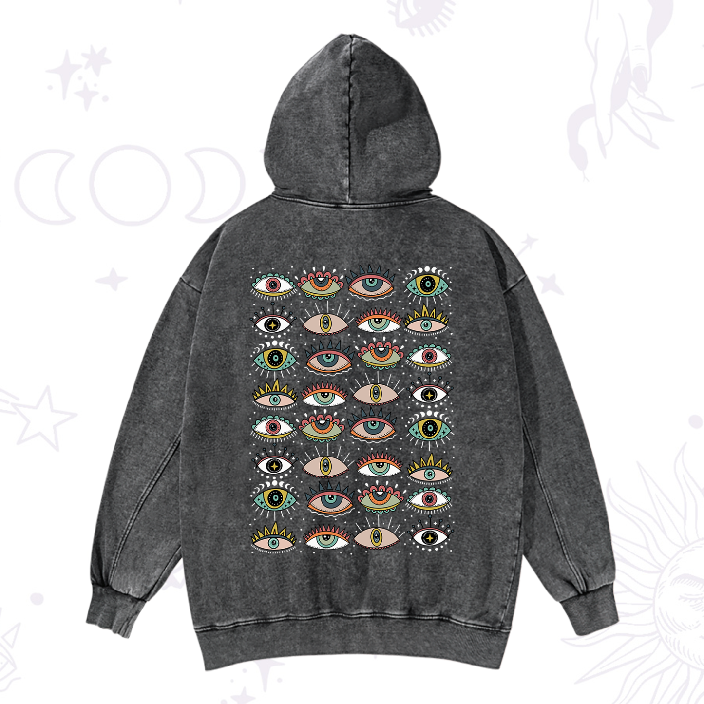 Magic Purplehecate Evil Eye Pattern Washed Hoodie