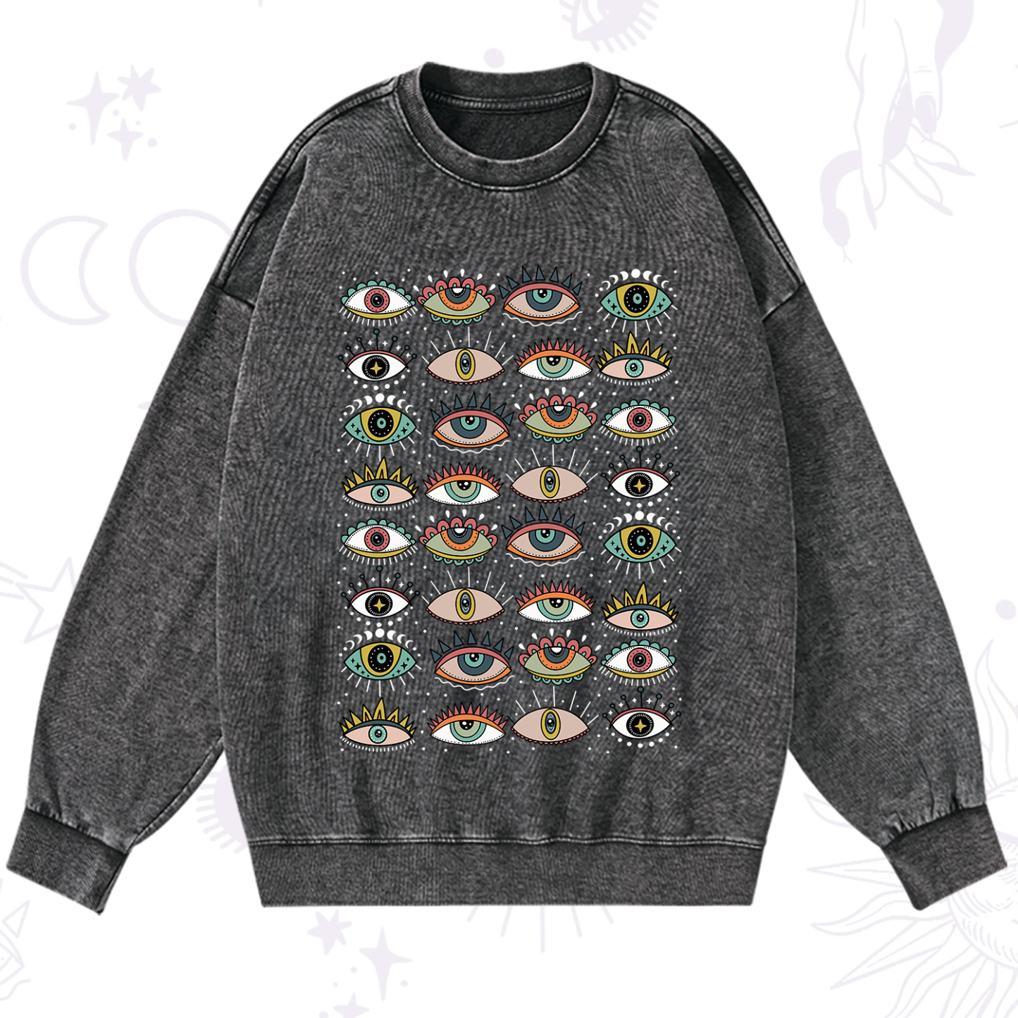 Magic Purplehecate Evil Eye Pattern Washed Sweatshirt