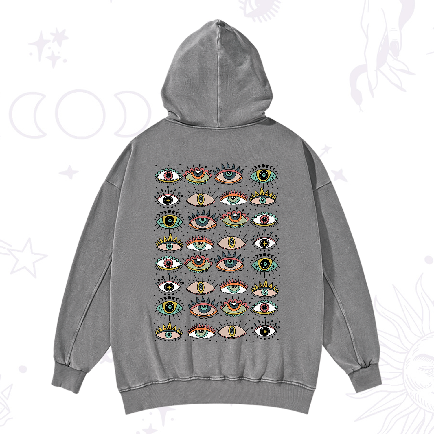 Purplehecate Evil Eye Pattern Washed Hoodie