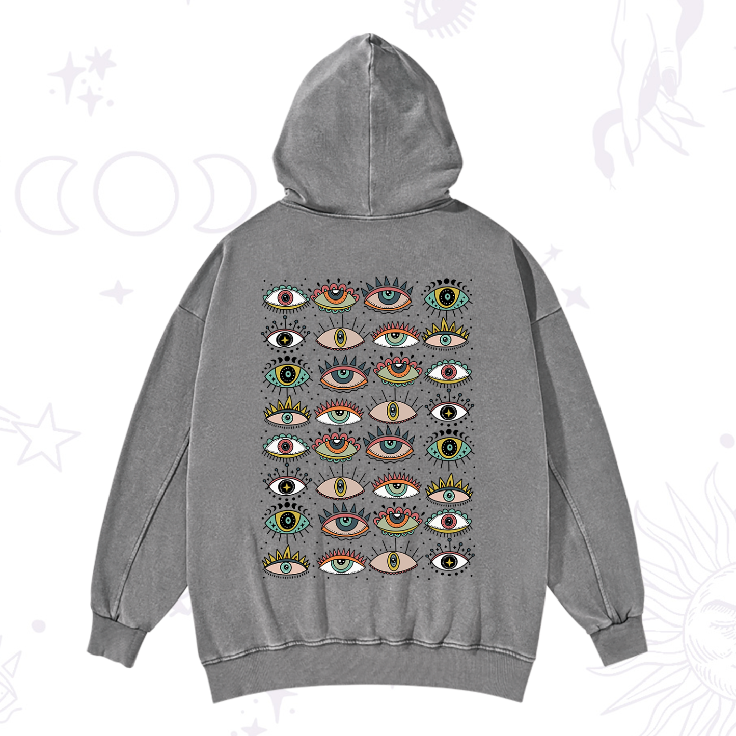 Purplehecate Evil Eye Pattern Washed Hoodie