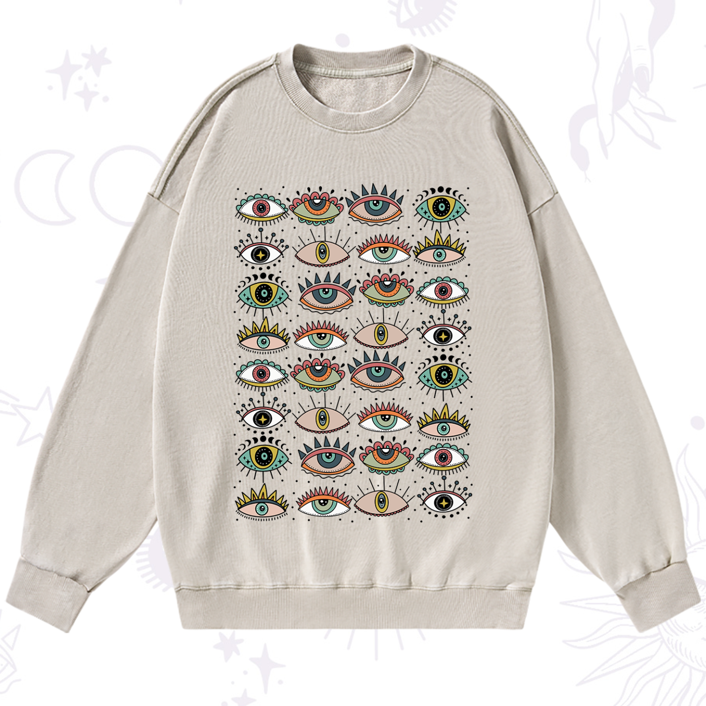 Purplehecate Evil Eye Pattern Washed Sweatshirt