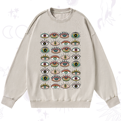 Purplehecate Evil Eye Pattern Washed Sweatshirt