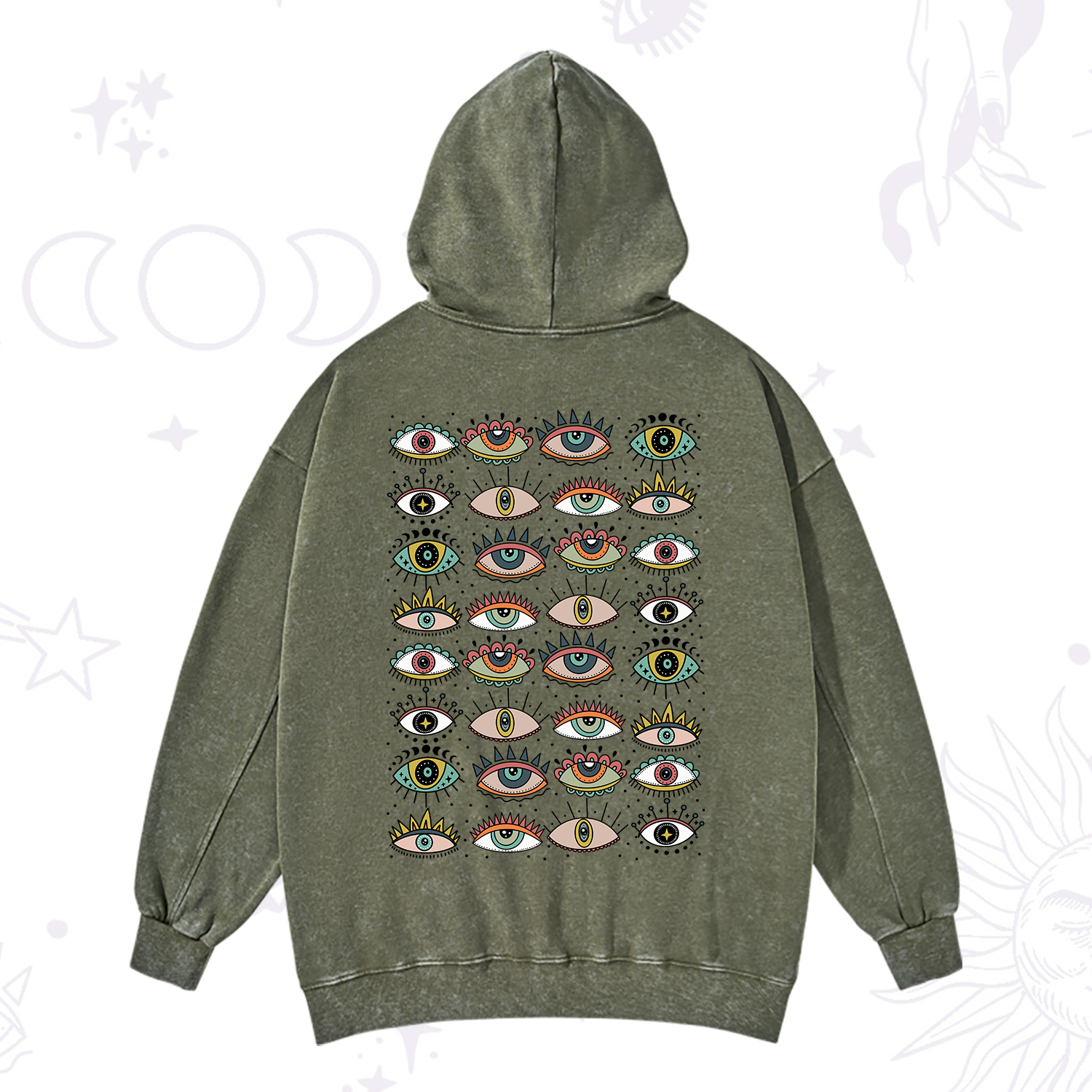 Purplehecate Evil Eye Pattern Washed Hoodie