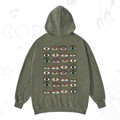 Purplehecate Evil Eye Pattern Washed Hoodie