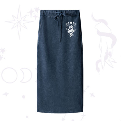 Purplehecate Snake And Moon Phase Comfort Washed Drawstring Long Skirt