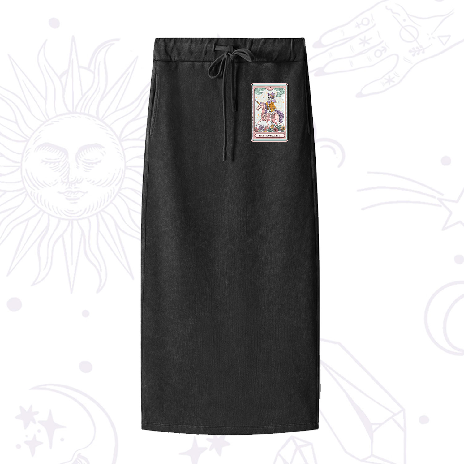Purplehecate The Audacity Tarot Card Washed Drawstring Long Skirt