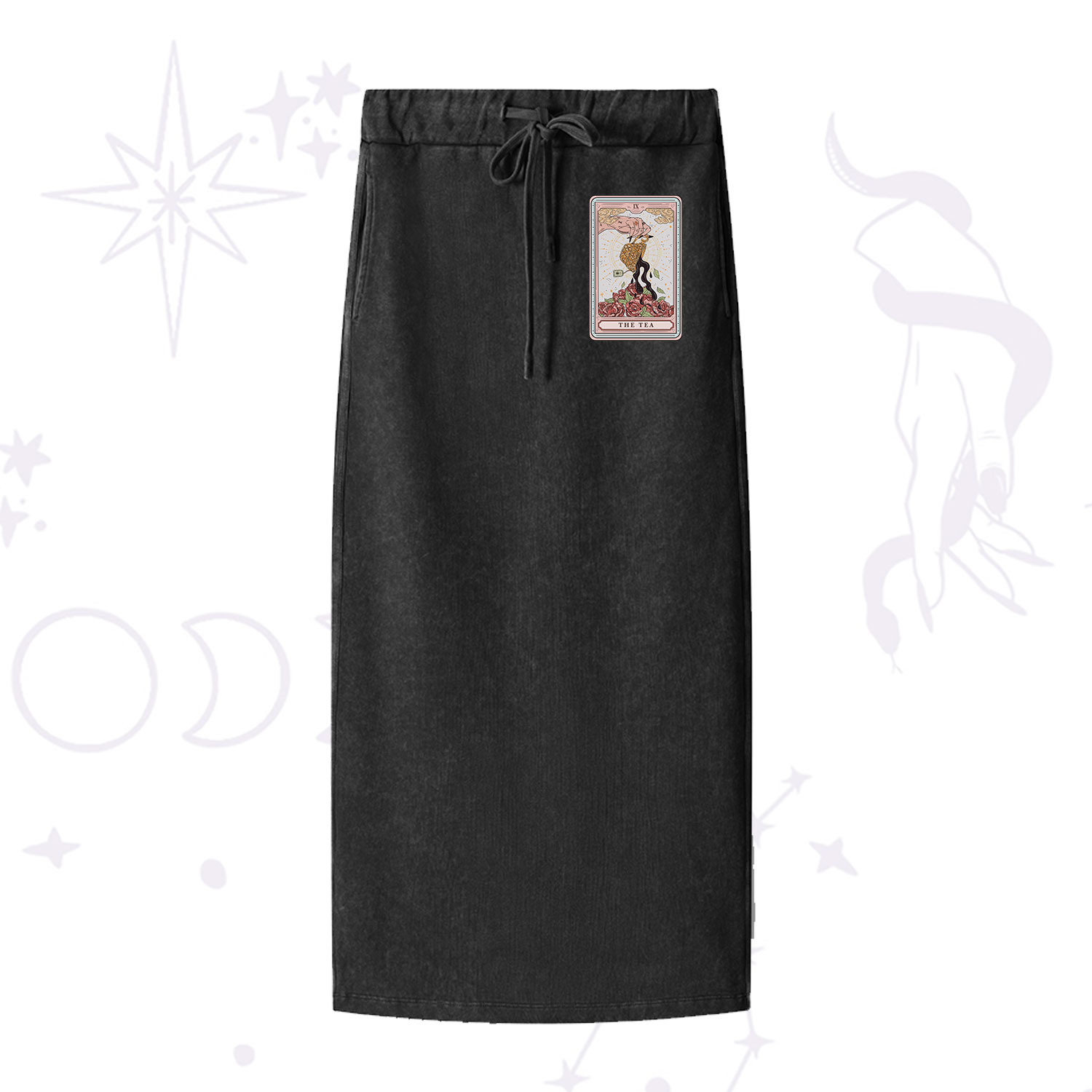 Purplehecate The Tea Food Tarot Washed Drawstring Long Skirt
