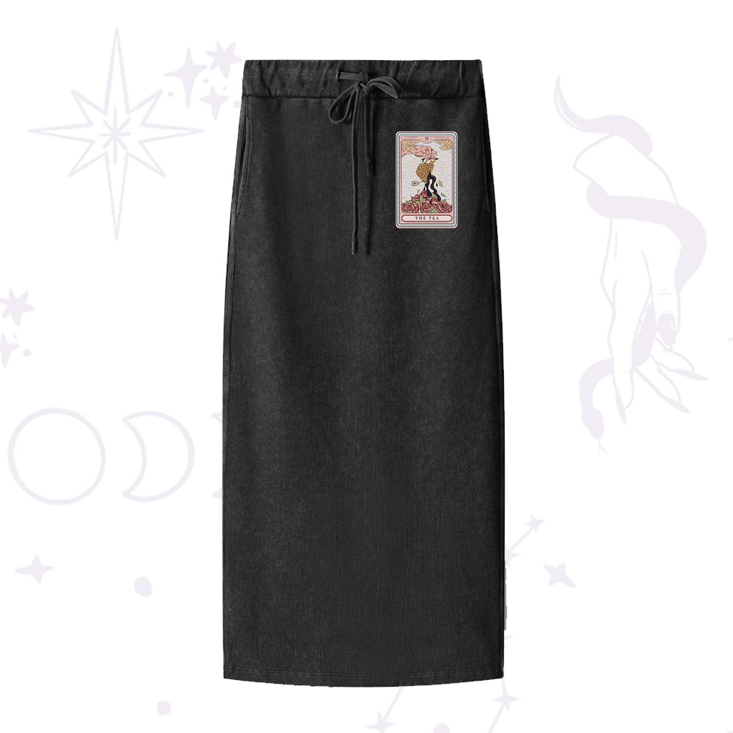 Purplehecate The Tea Food Tarot Washed Drawstring Long Skirt