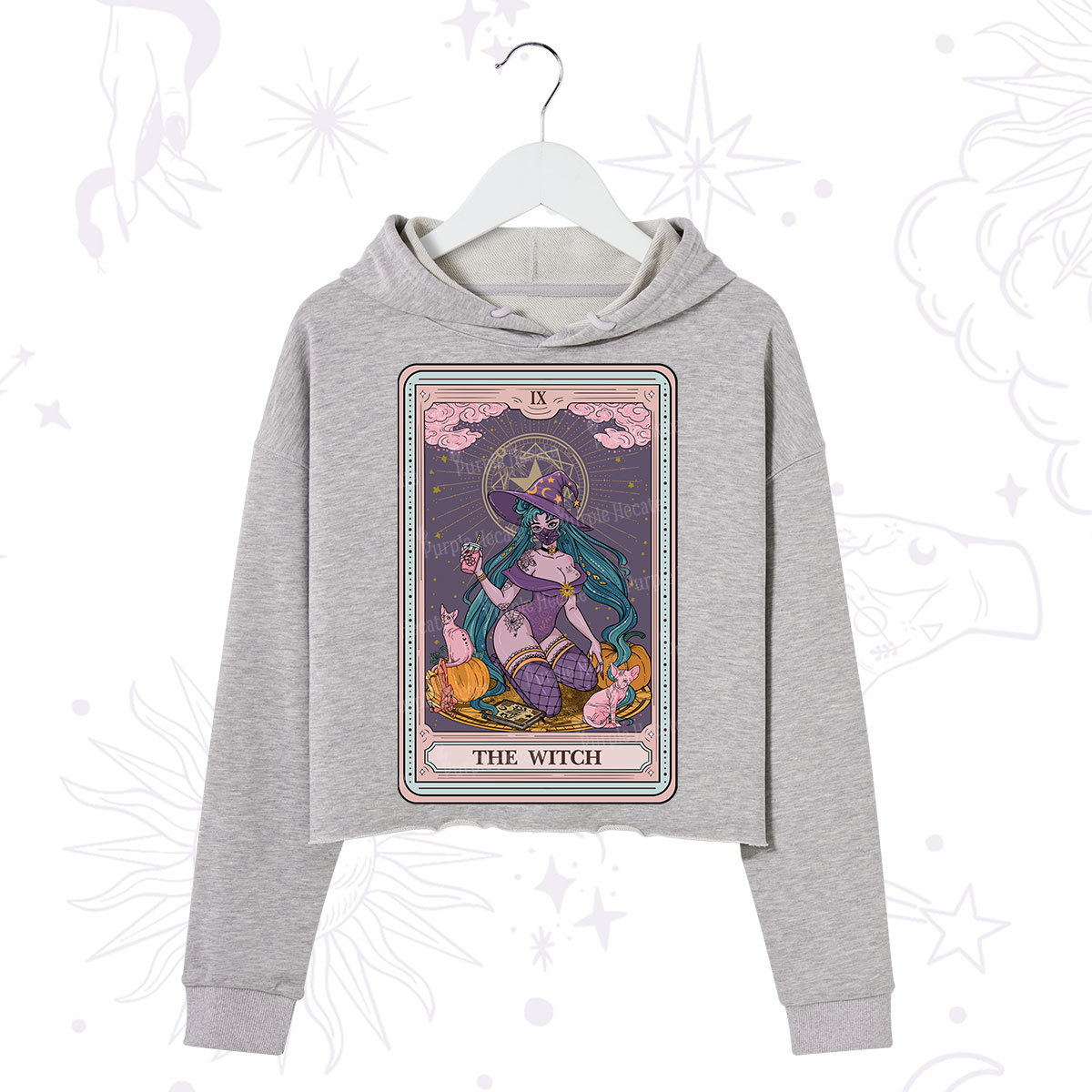 Purplehecate The Witch Tarot Halloween Crop Hoodie