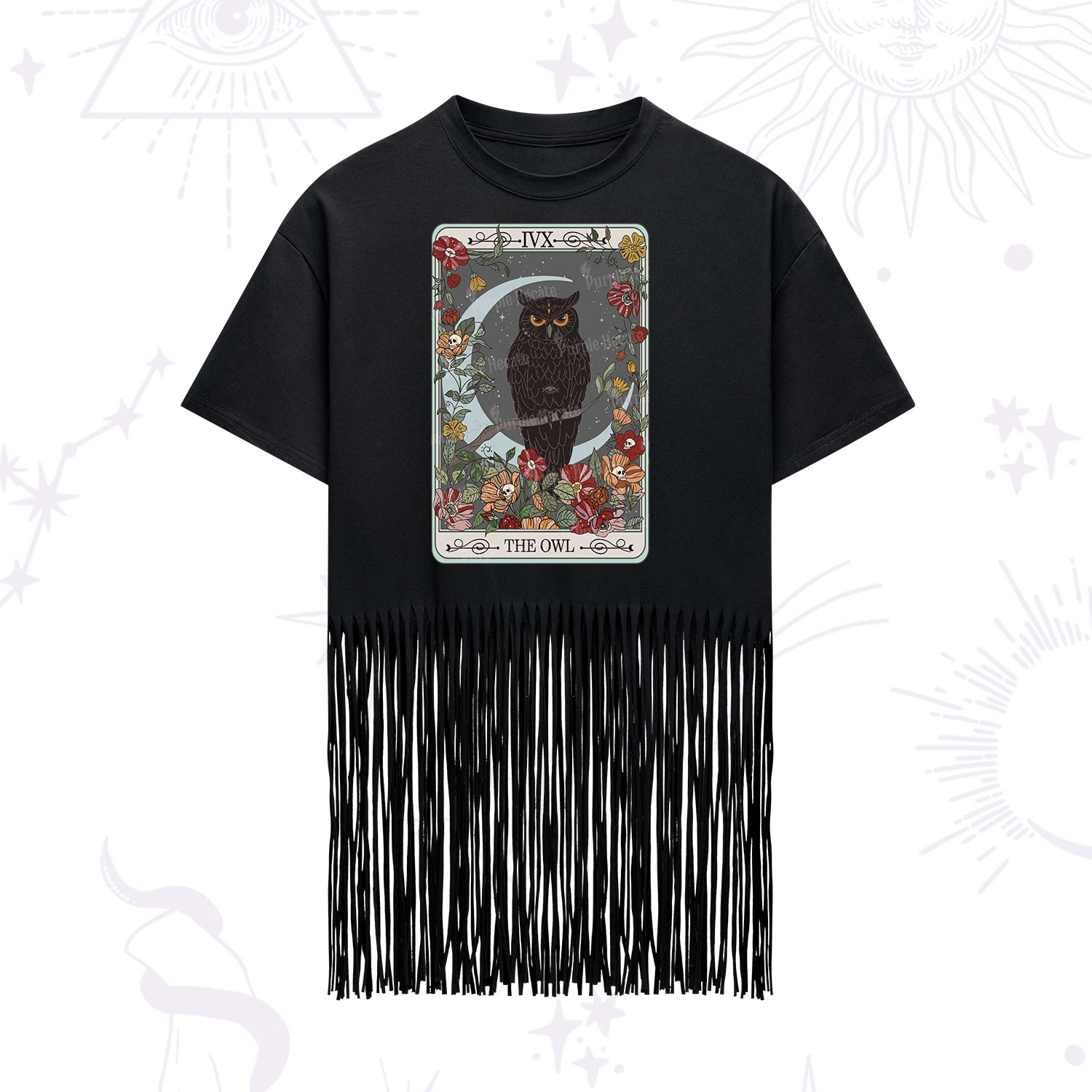 Purplehecate The Owl Tarot Fringe Hem T-Shirt