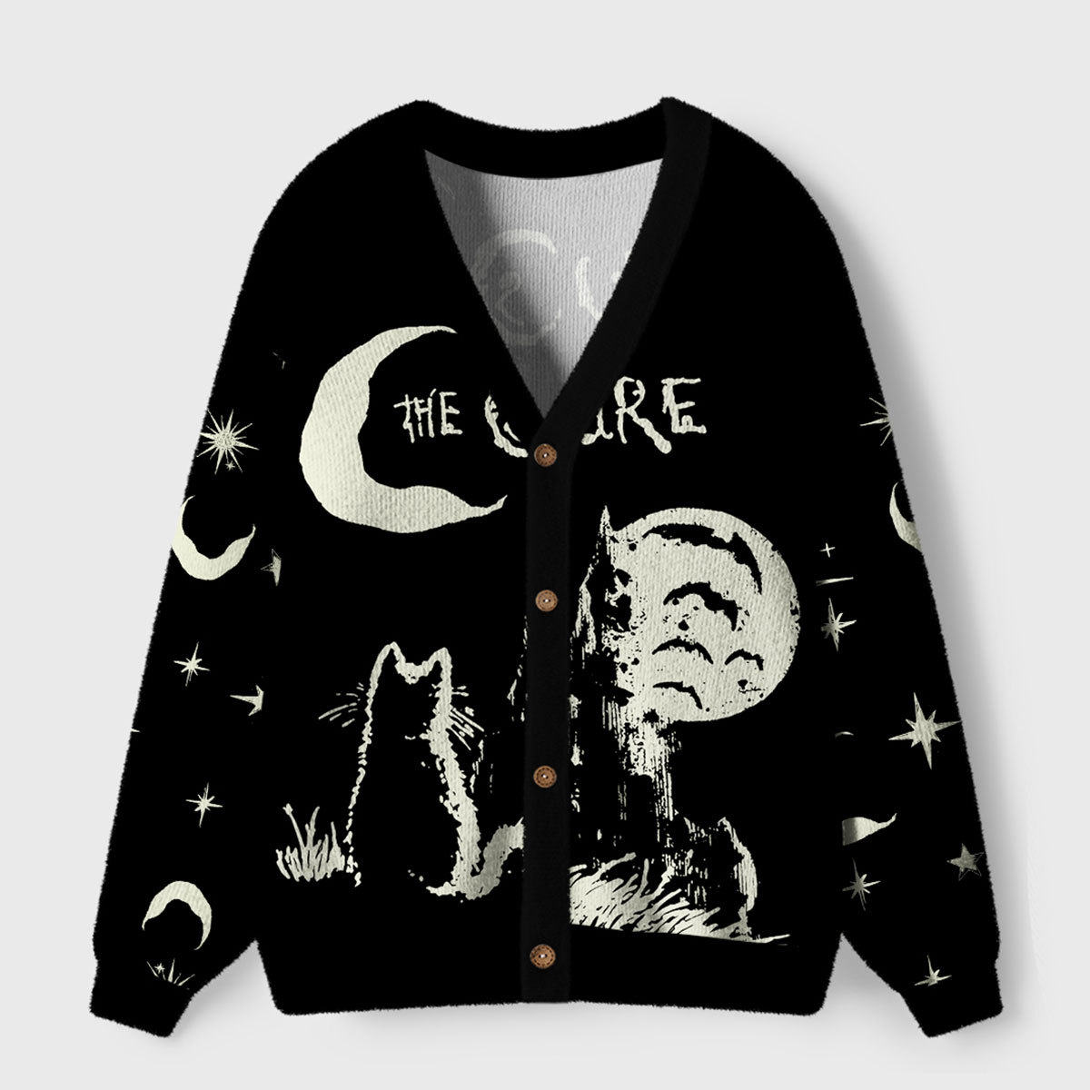 Purplehecate Mystical Moonlit Cat Ugly Cardigan Sweaters