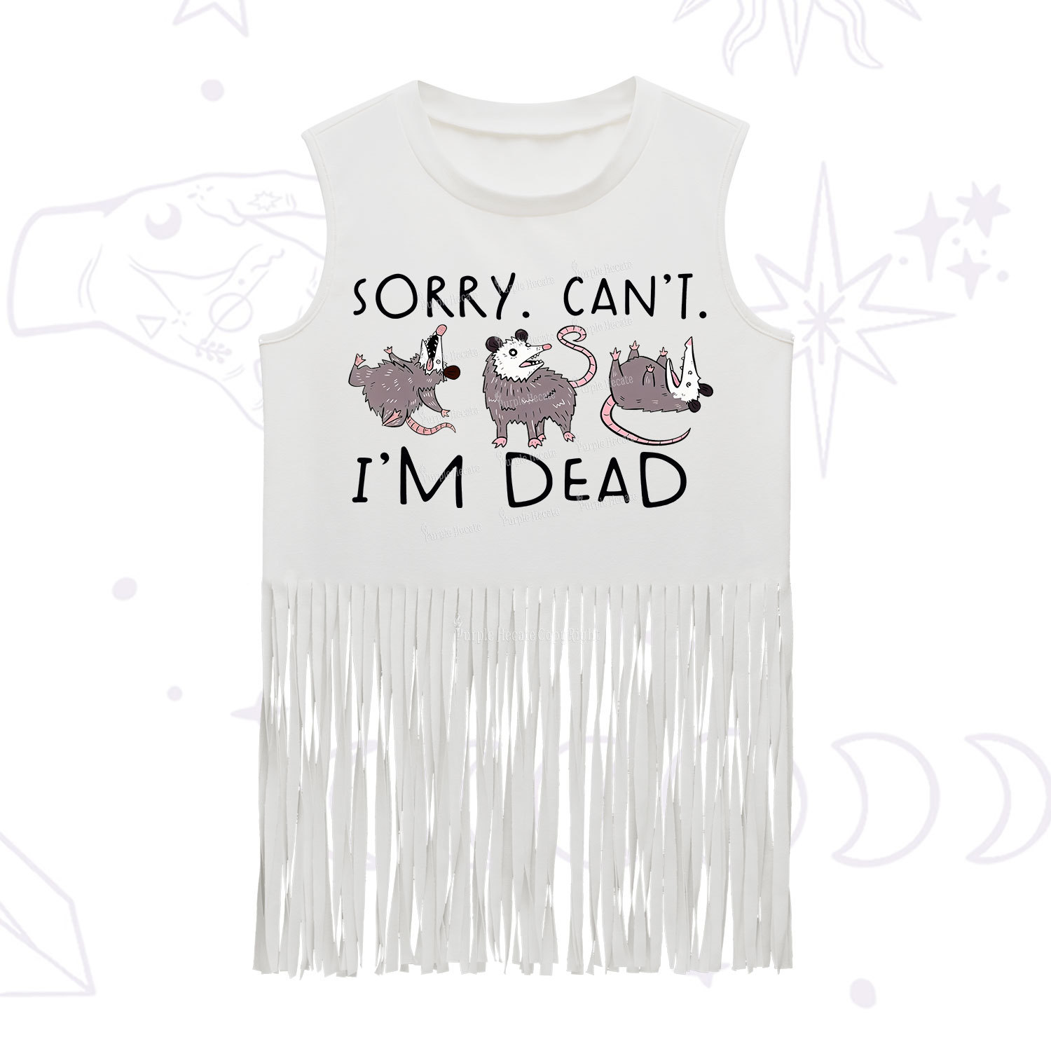 Purplehecate Funny Possum Sorry I Can't I'm Dead Fringe Tank Top