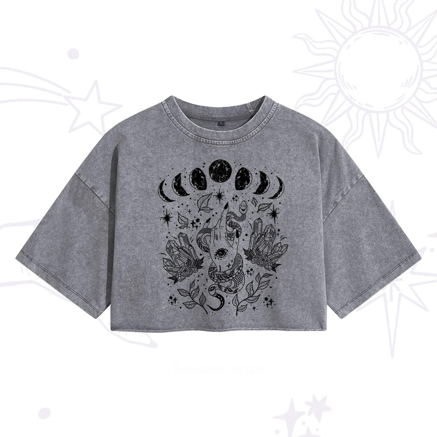 Purplehecate Reach For The Moon Washed Cropped T-Shirt