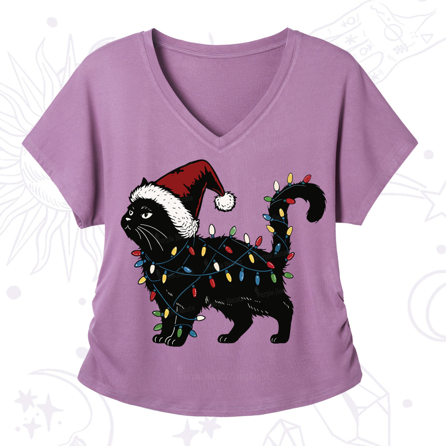 Purplehecate Cute Cat Christmas V-Neck T-Shirt